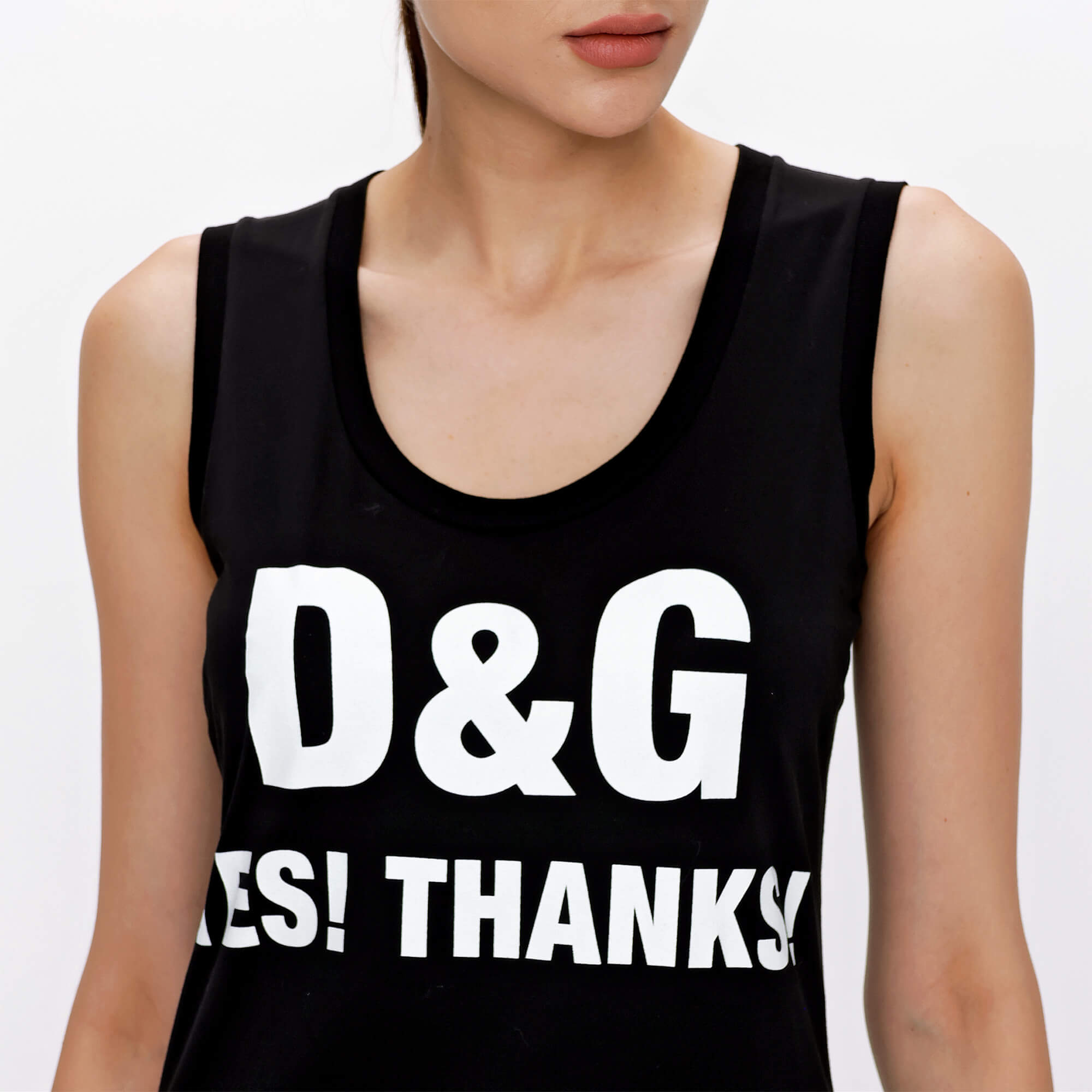 Dolce&Gabbana -  Black Cotton D&G Logo Print SleevelessTshirt